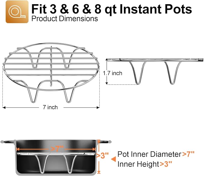 Trivet for Instant Pot Steamer Rack - 3/6 Qt Cooking Stand 1 Pack | Food-Grade Stainless Steel, Elevated Steam Surface, Open Rack Design, Supports Cooking, Cooling and Baking Tasks, Pot Stand