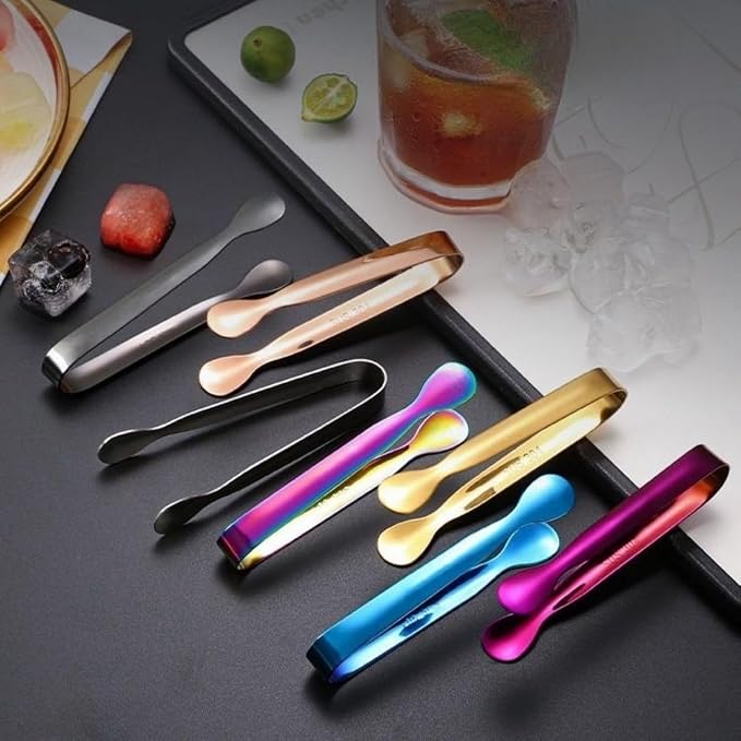4.3 Inch Mini Serving Tongs Set of 7, 304 Stainless Steel Ice Tongs Sugar Tongs, Small Kitchen Utensils Gadgets for Appetizers, Tea Party, Coffee Bar, Desserts(Dishwasher Safe, Black)