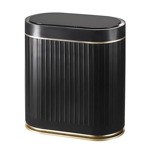 SYNCVIBE Bathroom Sensor Trash Can with Lid, 2 Gallon, Black Gold | Automatic Garbage Can, 7.5 Liter Smart Trash Bin, Slim IPX5 Waterproof Plastic Wastebasket for Bedroom and Office