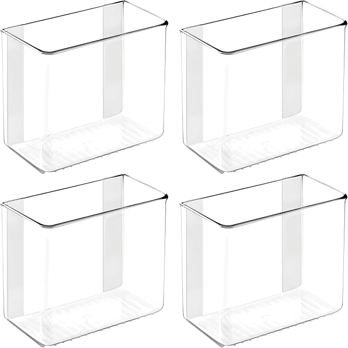 iDesign Adhesive Organizer Bin, Set of 4, Clear | Damage-Free Hanging, For Kitchen, Bathroom, or Office