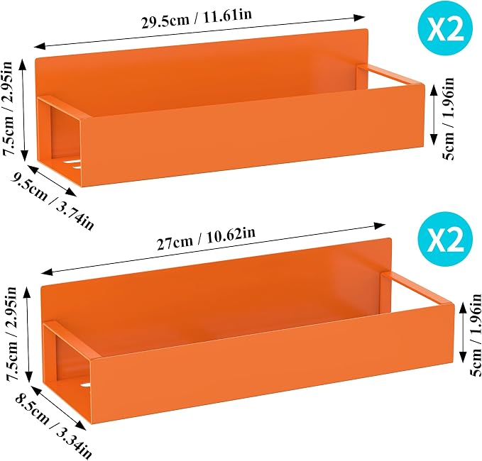 Metal Magnetic Spice Rack for Refrigerator Orange, 4 Pack | Magnetic Shelves Heavy Duty for Fridge in Kitchen, Seasoning Storage Organizer, For Oven Washer and Dryer, For Heavier Items