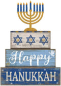 Lineshading 4 Pcs Hanukkah Decorations for Home Chanukah Table Decor Wooden Menorah Decoration Hanukkah Centerpiece Rustic Decorative Menorah Block Signs Gift Farmhouse Jewish New Year Decor for Home