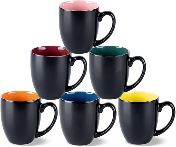 GBhome 12 oz Coffee Mugs Set of 6, Ceramic Coffee Cups- Multi-Color