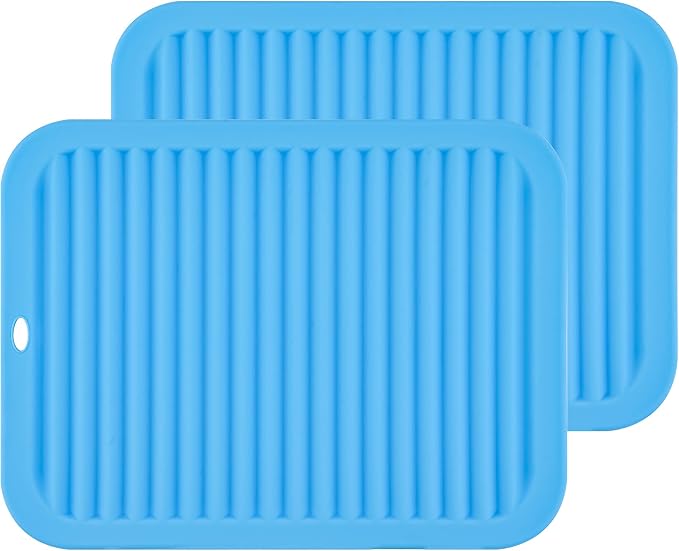Big Silicone Trivets mat Set of 2 Smithcraft 9"X12" Multi-Purpose Drying Trivet Mat, Pot Holder, Waterproof, Non Slip, Flexible, Durable, Dishwasher Safe Blue