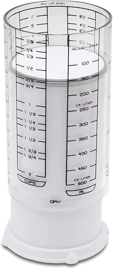 KitchenArt 23401 2 Cup Adjust-A-Cup, Plastic, White | Plunger Measuring Cup | Measures Between 1/8 Cup to 2 Cup | Includes Conversions | Kitchen Gadget | Measures Solids & Liquids