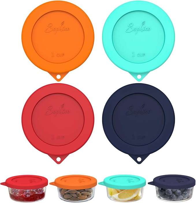 SOPHICO 1 Cup Round Silicone Replacement for Pyrex & Anchor Hocking 7202-PC | Food Grade Silicone, Leakproof、Airtight Lids, Dishwasher Microwave Safe