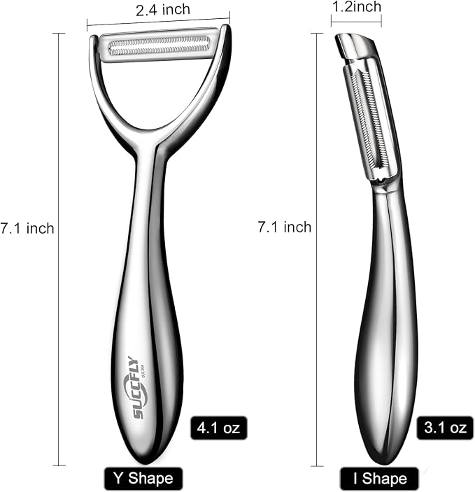 SUCCFLY Potato Peeler Stainless Steel, Premium Vegetable Peeler for Kitchen | Ultra Sharp Fruit & Veggie Peeler, Carrot Cucumber I Peeler, 420J2 Serrated Blade, Ergonomic Non-Slip Handle, 5-Year Warranty
