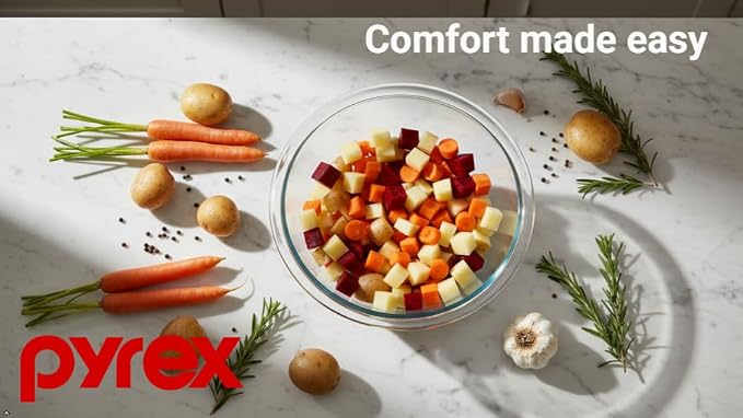 Pyrex 323 1.5qt Clear Glass Mixing Bowl - Made in USA | Tempered Glass Construction | Non Porous Surface | Stain Resistant Material | Smooth Design | Nesting Storage Capability