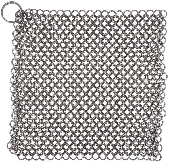 Chainmail Scrubber Cleaner 7.8" x 7.8" Premium 316L Stainless Steel Scrubber for Cast iron Pots,Pan, BBQ Grill, Wok and All Kitchenware Items - Stainless Steel