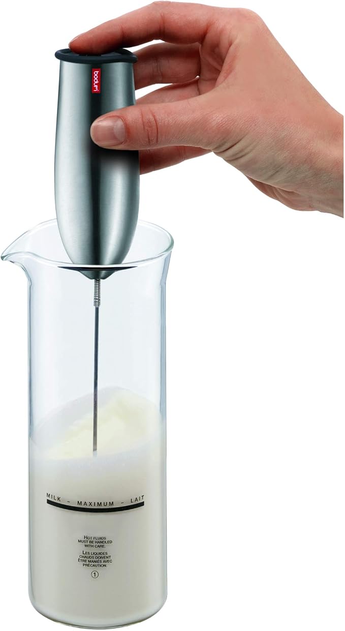 Bodum Schiuma Battery Operated Milk Frother for Coffee, Lattes, Hot Chocolate, Mocha, Cappuccino, Polished Stainless Steel