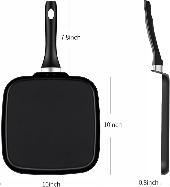 10 Inch Square Griddle Pan, Nonstick Grill Pan for Cooking Eggs, Omelettes, and More, Griddle Cookware, PFOA Free