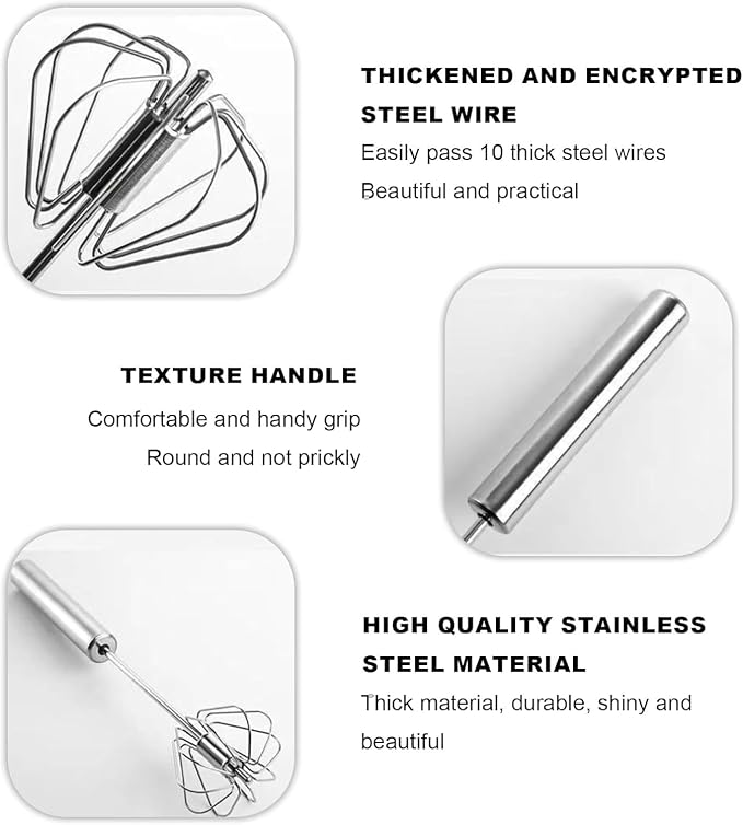 Semi-automatic Whisk, Stainless Steel Egg Beater, Versatile Milk Frother, Hand Push Rotary Whisks Mixer Stirrer for Blending, Whisking, Beating & Stirring (Silver 12+14in)
