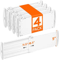 Lifewit 5" Tall Drawer Dividers, Adjustable Deep Drawer Organizer Clothes | 11.5"-18.5" Expandable Plastic Separators for Dresser, Kitchen, Cabinet, Nursery, Office, Socks & Underwear Storage, 4 Pack