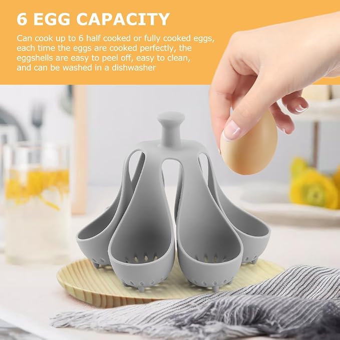 Silicone Egg Boiler Rack Freestanding Egg Boiler Eggs Cooker Hard Boiled Eggs Boilers Eg g Molds for Cooking Holds 6 Eg g Poached (COLOR:grey)