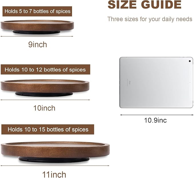 Wood Lazy Susan Organizer Kitchen Turntable for Cabinet Farmhouse Bathroom Decor Round Decorative Tray for Vanity, Counter, Sink, Coffee Table, 11 Inch, Walnut | Waterpoof, Easy clean, Non-slip, Rotating Wooden Decorative Pantry Table Tray for Seasonin...