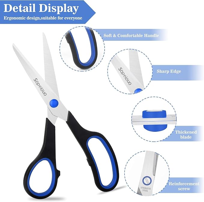 24 Pack 8” Scissors, Sharp Stainless Steel Comfort Grip for Everyday Use | Right/Left Hand, All Purpose Scissor for Office Home School Craft Sewing Fabric Supplies, High/Middle School Student Teacher