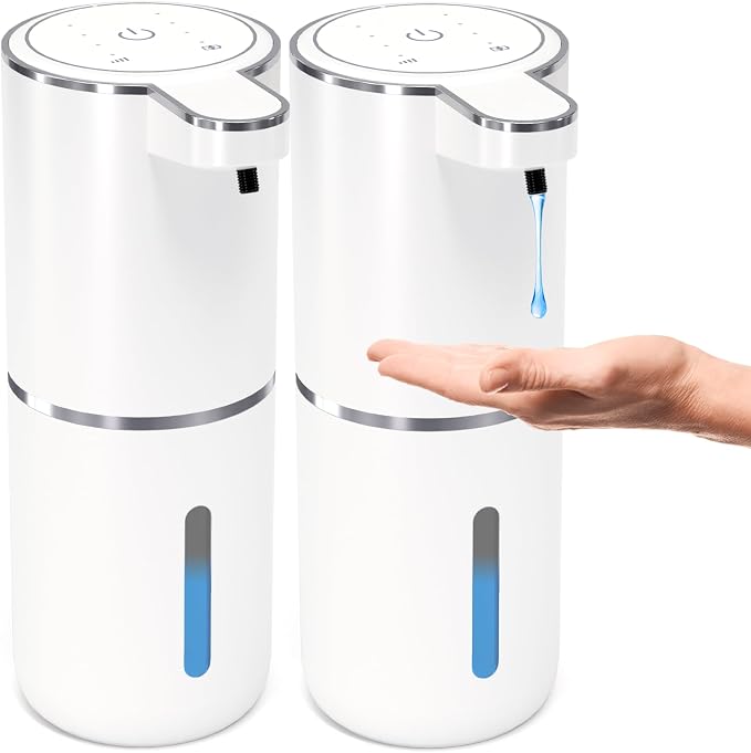2 Pack Automatic Soap Dispenser Touchless,Liquid Hand Soap Dispenser 12.8oz Electric Wall Mounted Smart for Bathroom and Kitchen Dish Soap，Easy for Toddlers(White)