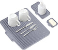 Silicone Dish Drying Mat for Kitchen counter | 19.7"x17" Dish Drainer Mat, Heat-Resistant Kitchen Counter Mat & Over-Sink Drying Tray, Can Be Hung, Grey-1Set-L