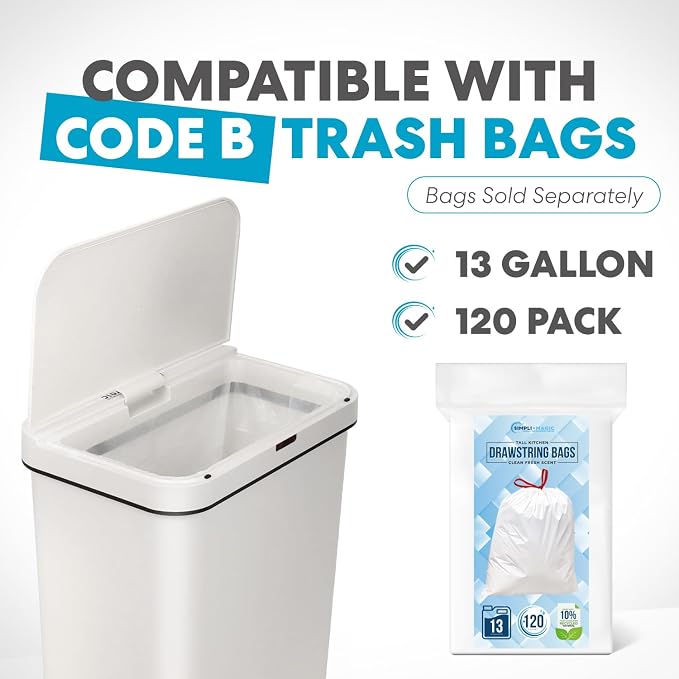 Simpli-Magic 13 Gallon (50L) Motion Sensor Touchless Trash Can – Automatic Hands-Free Garbage Can for Kitchen, Home, Office