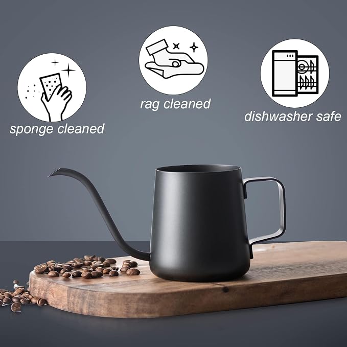 PARACITY Pour Over Kettle, 12 oz Stainless Steel Gooseneck Coffee Pot | Pour over coffee pot with lid, narrow spout and hanging handle for single-cup drip coffee or tea during travel and camping