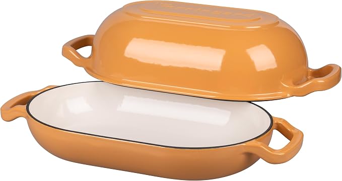 VORRINGARD Enameled Cast Iron Sourdough Bread Oven, Dutch Oven, Loaf Cast Iron Bread Pan for Homemade Bread Baking, Meatloaf Pan with Lid, 5QT, Yellow
