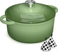Umite Chef Enameled Cast Iron Dutch Oven-7QT Pot with Lid Cookbook & Cotton, Heavy-Duty Cookware for for Bread Baking, Braising, Stews, Marinate, Cook(Sage Green)