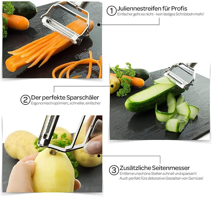 Vegetable Peeler，SZYIKUER Stainless Steel 2 in 1 Julienne Vegetable Peeler Perfect for Carrot Potato Melon Gadget Vegetable Fruit