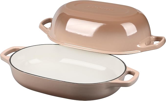 EDGING CASTING Enameled Cast Iron Oval Dutch Oven Pot with Lid, Dutch Oven for Sourdough Bread Baking, Oval Bread Pan, Bread Oven, Bread Dutch Oven, 7qt, Mocha