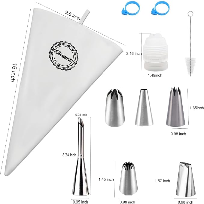 Reusable Piping Bags and Tips Set- GleeAnt Frosting Piping Kit for Baking 6pcs Large Stainless Icing Tips for Cake Decorating- 16inch Pastry Bags,Coupler I Professional Cupcake Kit (11)