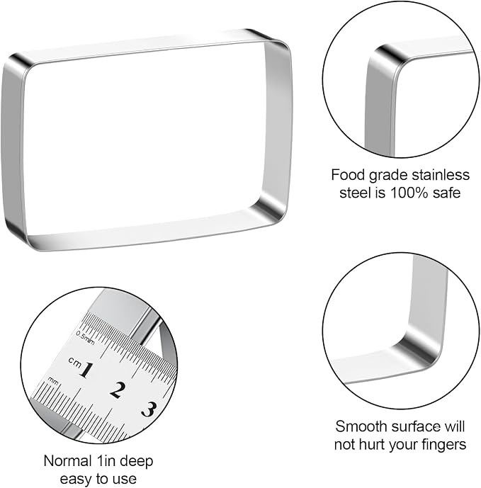 Rectangle Round Corner Cookie Cutters Egg Biscuit for Kids DIY Lunchbox Bento Box Fruit Vegetable Sandwich Cutters for Baking, Pack of 5