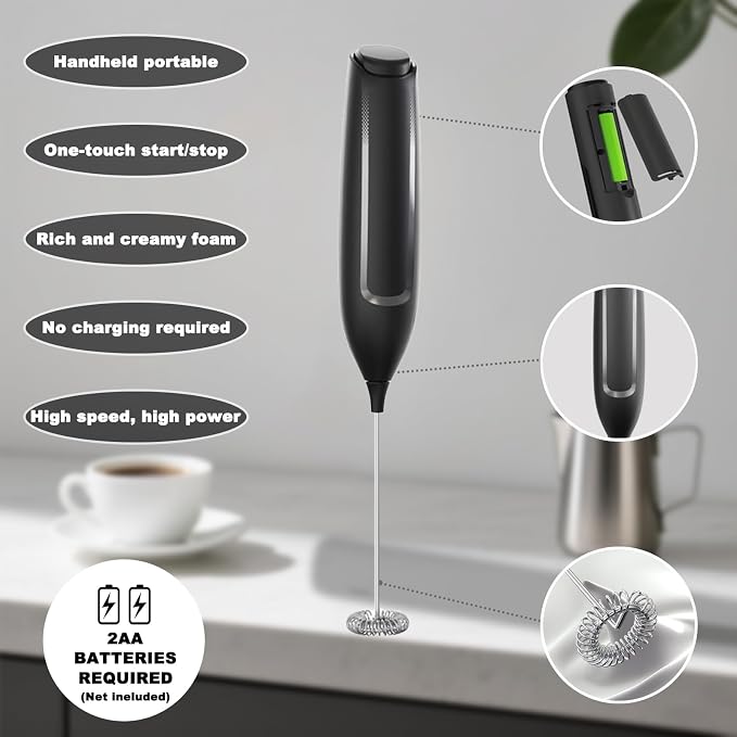 Cordless Handheld Milk Frother - 15-Second Rapid Foam, Battery-Powered & Portable for Coffee, Matcha, and Shakes
