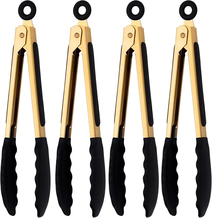 4-Piece Kitchen Food Tongs 7" Mini Silicone Serving Tongs with Firm Sealed Non Stick Rubber Tips & Silicon Coated 18/8 Stainless Steel Handle and Smooth Locking