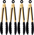4-Piece Kitchen Food Tongs 7" Mini Silicone Serving Tongs with Firm Sealed Non Stick Rubber Tips & Silicon Coated 18/8 Stainless Steel Handle and Smooth Locking