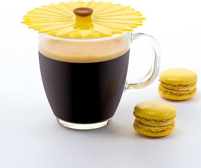 Charles Viancin - Set of 2 Sunflower 4” Silicone Drink Covers - Airtight Seal on Any Smooth-Rimmed Glass, Keep Drinks Cool or Hot, Protect from Winged Pests - BPA-Free - Oven, Freezer, Dishwasher Safe