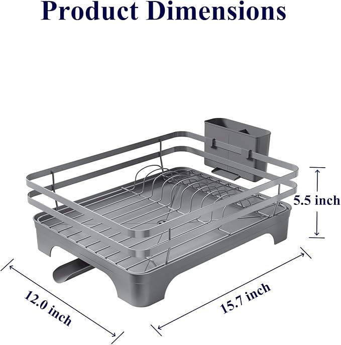 Kitsure Multi-Functional Dish Drying Rack, 15.7" x 12.0" x 5.5", Grey | Dish Rack for Kitchen Counter with Cutlery Holder, Rust-Proof Drying Rack Kitchen, Kitchen Sink Organization