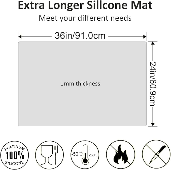 36" x 24" Extra Large Silicone Mat for Epoxy Resin, non-slip, heat-resistant, demolding, etc. (Black)