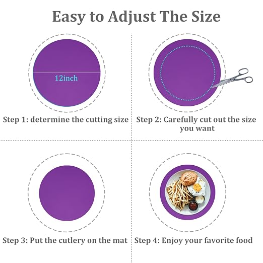 Silicone Microwave Mat 12 Inch, Non Stick Turntable Safe Baking Mat for Kitchen, Multi Purpose Heat Resistant Oven Mat, Trivet Mat, Placemat 2 Pack(Purple)