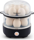 Elite Gourmet EGC1215B Easy Egg Cooker, Two-Tiered, 14-Egg, Black | Steel heating plate cooks soft, medium, hard-boiled eggs, omelets, poached eggs - auto shut-off - measuring cup, piercing pin