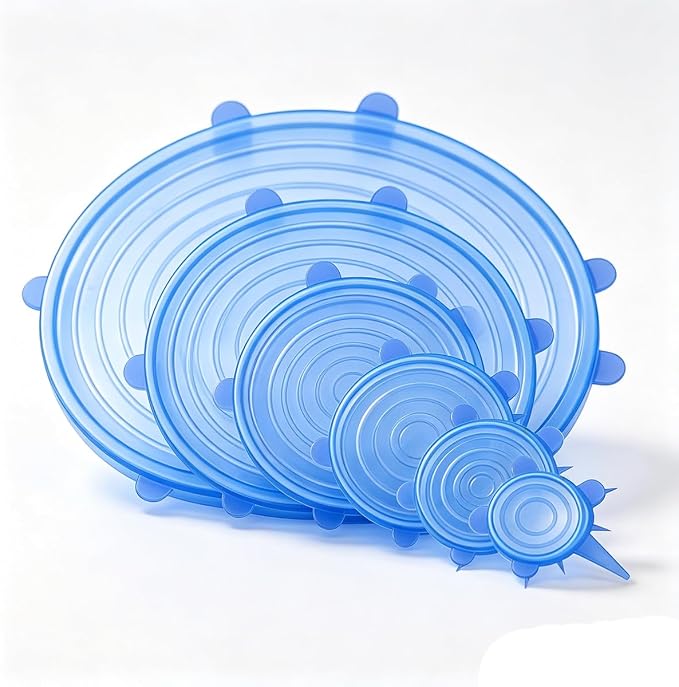 6 pcs Silicone Stretch lids set(6 Sizes,blue) | Reusable Food Storage Covers,Flexible to Fit All Shape of Containers,Food Cover to Keep Food Fresh