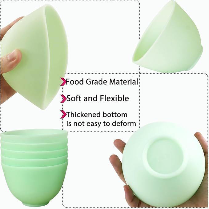10 Pack Green Silicone Mixing Bowls for Estheticians, Facial Prep | Batch-ready for stations, soft flexible build, non-stick surface and quick rinse care, suited to clay, creams and hair color