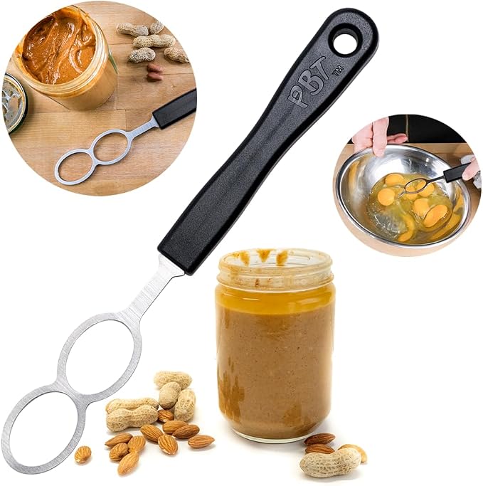 PBT - Peanut Butter Mixer, Stainless Steel Stirring Tool for Natural Peanut Butter, Dough, Yogurt, Sauces, and More - Fits Any Container Size, Less Mess, Dishwasher Safe (BLACK)