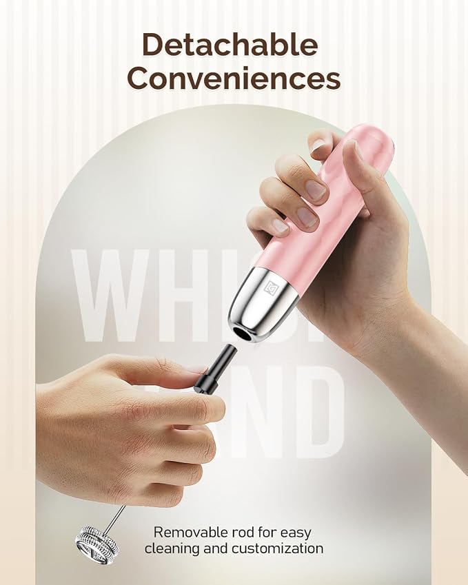 Maestri House Rechargeable Milk Frother, LunaFro Mini with Detachable Wand | 8000RPM Turbo Motor, 1200mAh lithium battery, Compact Design Milk frother Handheld for Lattes, Cappuccino, Matcha, No Stand