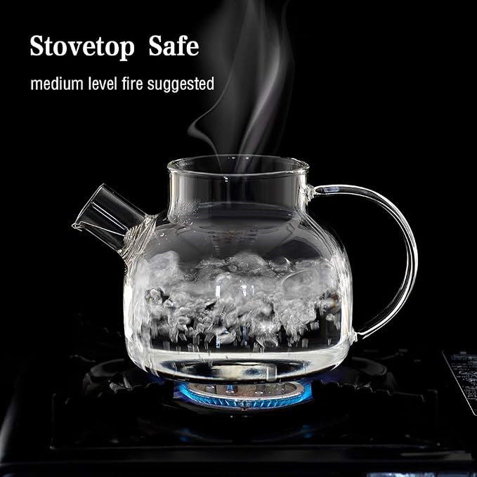 CnGlass Glass Teapot Stovetop Safe,30.4oz Clear Tea pot with Removable Filter Spout,Loose Leaf and Blooming Tea Maker