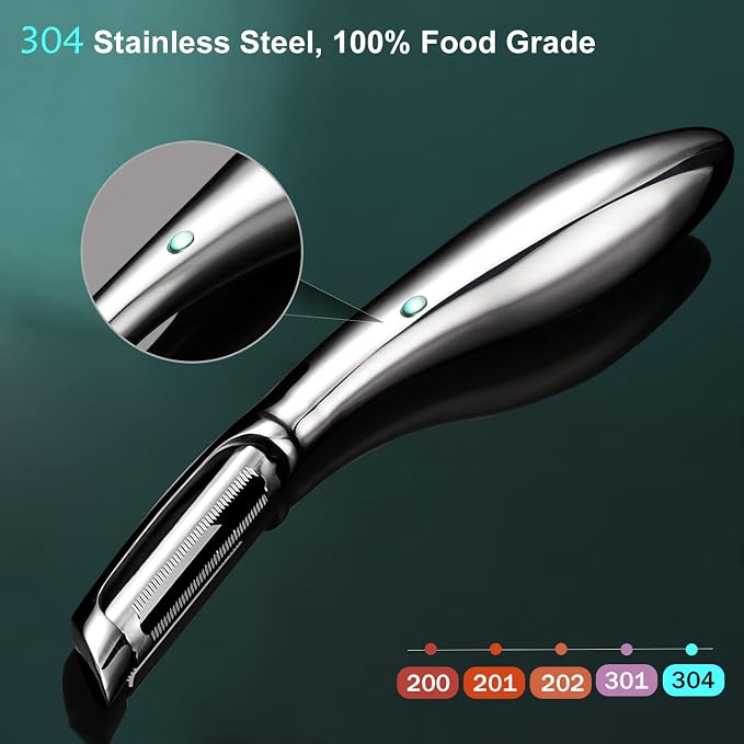 SUCCFLY Potato Peeler Stainless Steel, Premium Vegetable Peeler for Kitchen | Ultra Sharp Fruit & Veggie Peeler, Carrot Cucumber I Peeler, 420J2 Serrated Blade, Ergonomic Non-Slip Handle, 5-Year Warranty
