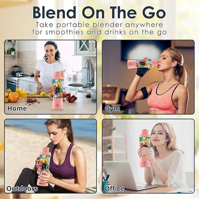 Personal Blender Wireless 24oz Cordless Mini 360 Watt Portable Blender-for Smoothies Freshly Squeezed Juices 6000mAh Self Cleaning and BPA Free Portable Juicer with 6 Sharp Blade Cute Pink