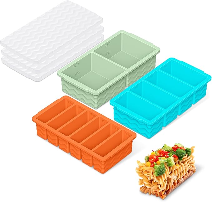 3-Pack Silicone Freezer Trays with Lid, Soup Freezer Container Molds | 2 Large 2-Cup, 4 Medium 1-Cup, 6 Small 1/2-Cup, BPA Free, Ice Cube Tray for Soup, Stews, Sauces, Meal Prep, Broth, Leftovers