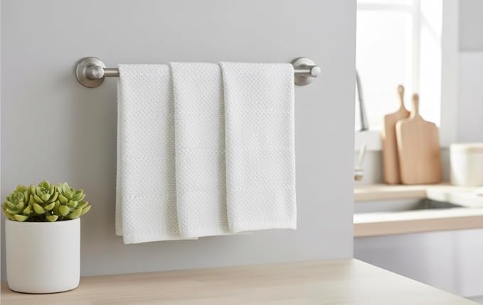 White Kitchen Hand Dish Towels, Set of 3, 100% Cotton, 18" x 28" | Terry Loop Textured, Soft & Absorbent Cleaning Cloth, Quick Dry, Multipurpose for Everyday Use