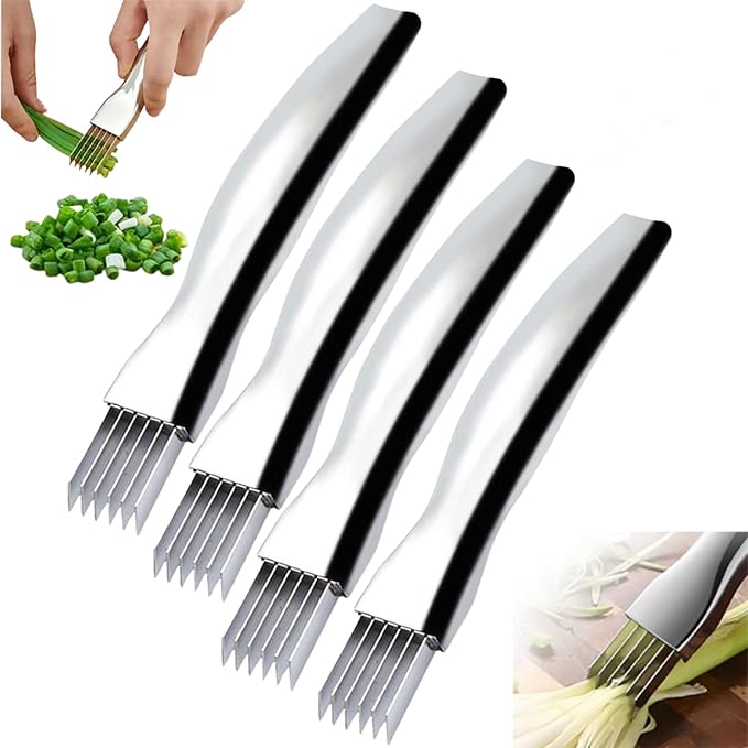 Shred Silk The Knife, 2026 Upgrade Green Onion Cutter Stainless Steel Chopped Kitchen Slicing Tool Cutter for Vegetables Onion Garlic, Multifunctional Kitchen Food Vegetable Cutters (4Pack)