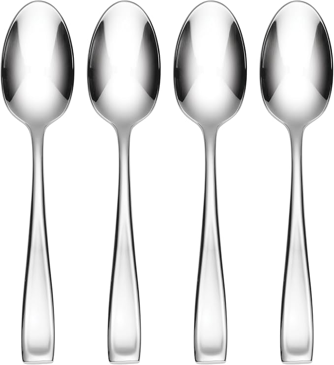 Oneida Moda Dinner Spoons Silverware Set for 4, Flatware | 18/10 stainless steel, mirror finish | dishwasher safe | great for soup or everyday dining, cutlery set