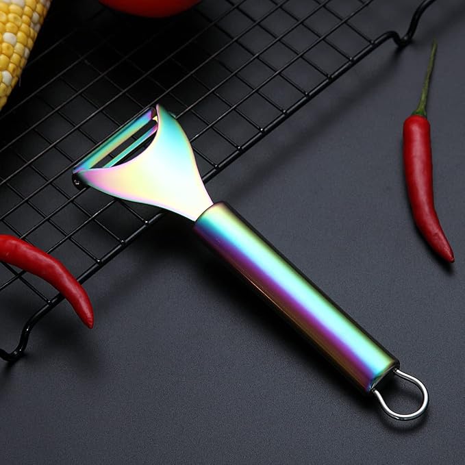 Rainbow Potato Vegetable And Fruit Peelers For Kitchen, Kyraton Titanium Colorful Plating Stainless Steel Peelers, Sharp Blade And Ergonomic Non Slip Easy To Grip Set Of 2